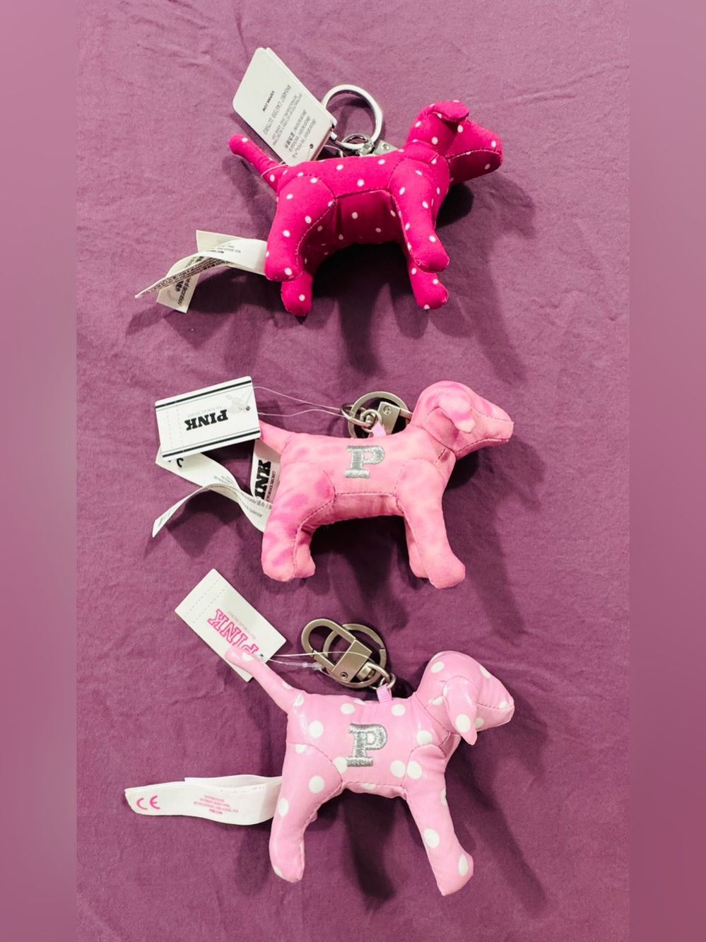 NWT Victoria's Secret PINK Dog Plush Keychain Charms - Set of 3